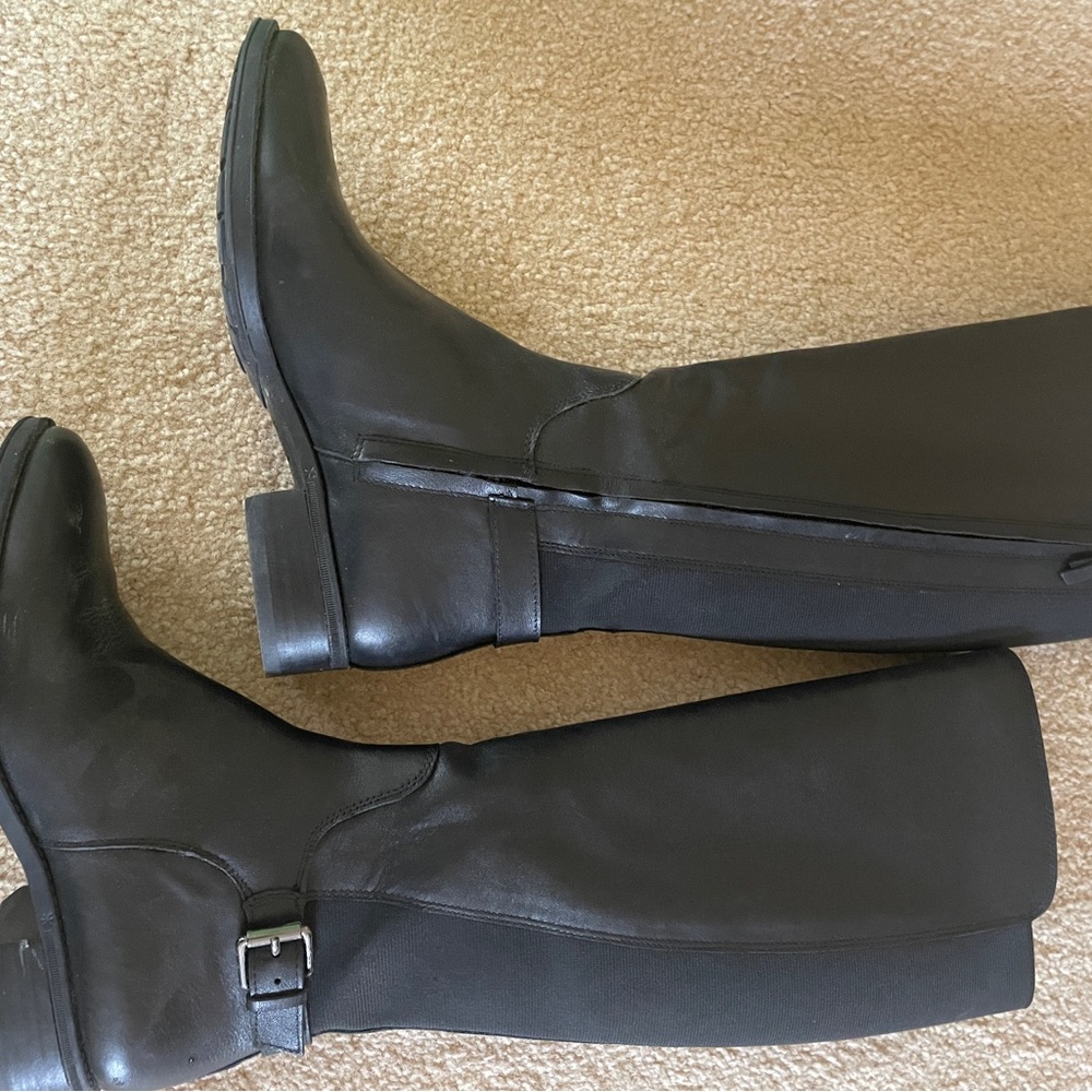 Sam Edelman Black Leather Knee-High Riding Boots with Ankle Buckle